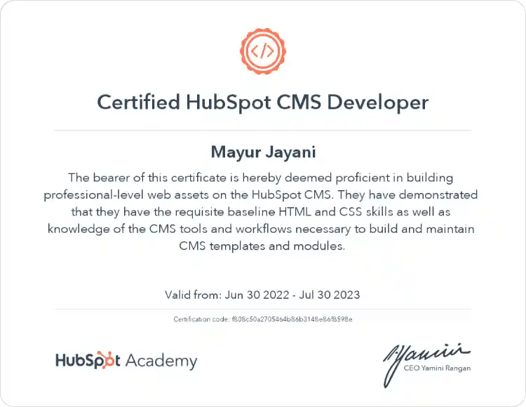 Hubspot Certified Developer - Hub Resolution