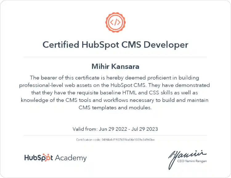 Hubspot Certified Developer - Hub Resolution