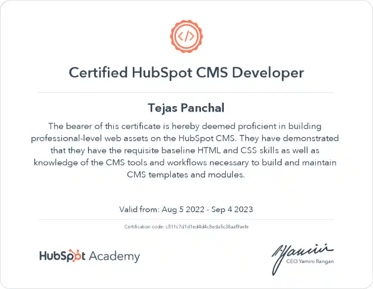 Hubspot Certified Developer - Hub Resolution