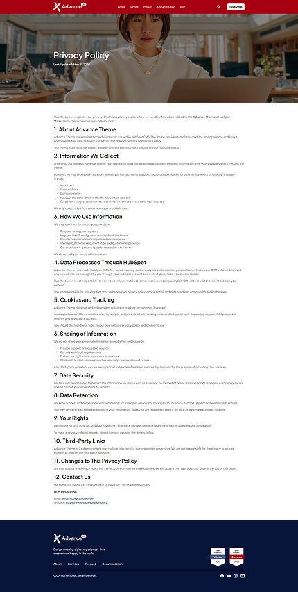 Advance lite Privacy policy page by hub resolution