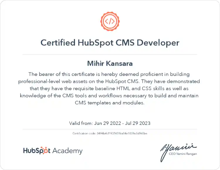 Hubspot Certified Developer - Hub Resolution