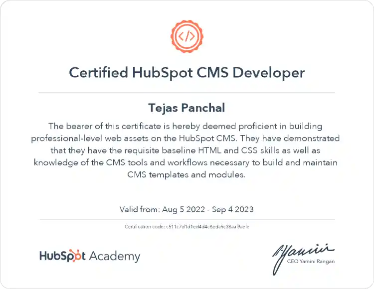 Hubspot Certified Developer - Hub Resolution